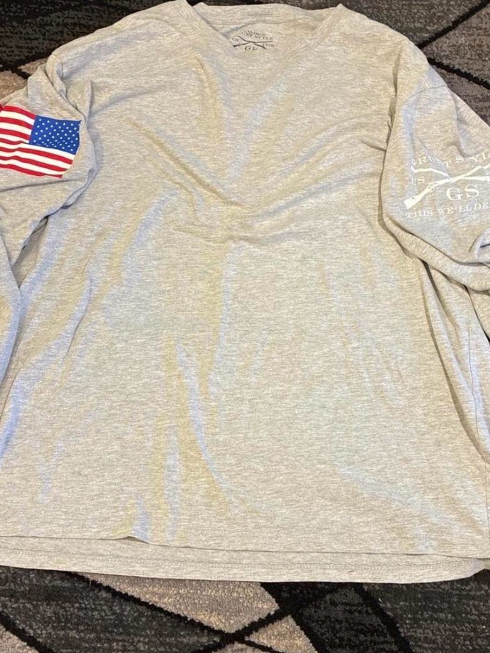 Light Gray Long-Sleeve Tee with American Flag Sleeve Patch